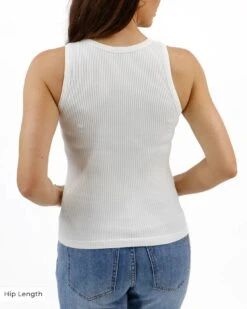 High Neck Ivory Brami Tank -Active Aura Shop HighNeckBramiTank HipLength Ivory 2