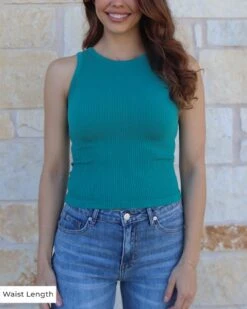 High Neck Green Brami Tank -Active Aura Shop HighNeckBramiTank WaistLength 1
