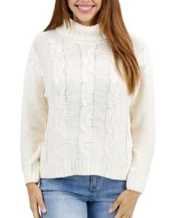 High Neck Ivory Cable Knit Sweater -Active Aura Shop HighNeckCableKnitSweater Ivory 11