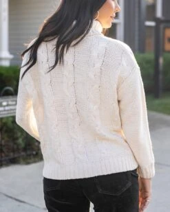 High Neck Ivory Cable Knit Sweater -Active Aura Shop HighNeckCableKnitSweater Ivory 3