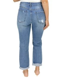 High-Rise Girlfriend Jeans In Distressed Mid-Wash - FINAL SALE -Active Aura Shop HighRiseGirlfriendJeans MidWash Distressed 2