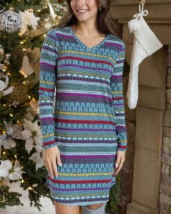 Holiday Multi Intarsia Sleep Shirt Dress - FINAL SALE