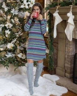 Holiday Multi Intarsia Sleep Shirt Dress - FINAL SALE 13 Holiday Multi Intarsia Sleep Shirt Dress - FINAL SALE -Active Aura Shop HolidaySleepShirtDress MultiIntarsia 8