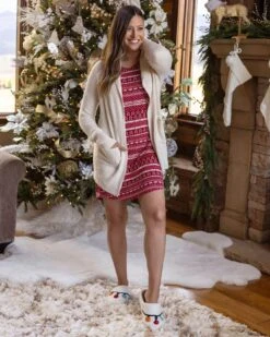 Active Aura Shop -Active Aura Shop HolidaySleepShirtDress RedWhiteIntarsia 5