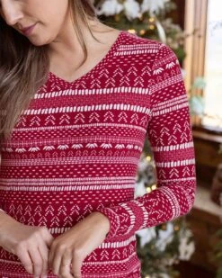 Holiday Red/White Intarsia Sleep Shirt Dress - FINAL SALE -Active Aura Shop HolidaySleepShirtDress RedWhiteIntarsia 8