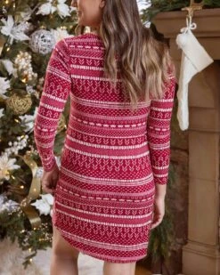 Holiday Red/White Intarsia Sleep Shirt Dress - FINAL SALE -Active Aura Shop HolidaySleepShirtDress RedWhiteIntarsia 9