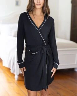 Hooded Black Modal Robe - FINAL SALE