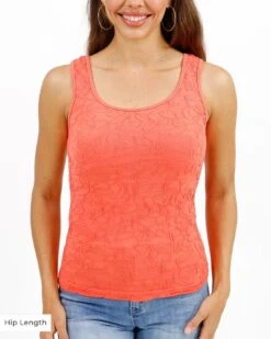 Orange Coral Jacquard Brami Tank 20 Orange Coral Jacquard Brami Tank -Active Aura Shop JacquardBrami HipLength 1