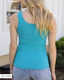 Teal Jacquard Brami Tank -Active Aura Shop JacquardBrami HipLength 13