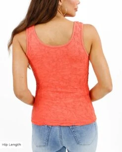 Orange Coral Jacquard Brami Tank 21 Orange Coral Jacquard Brami Tank -Active Aura Shop JacquardBrami HipLength 2