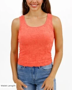 Orange Coral Jacquard Brami Tank 22 Orange Coral Jacquard Brami Tank -Active Aura Shop JacquardBrami WaistLength 1