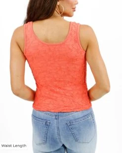 Orange Coral Jacquard Brami Tank 23 Orange Coral Jacquard Brami Tank -Active Aura Shop JacquardBrami WaistLength 2
