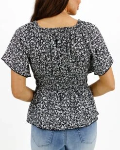 Josie Smocked Top In Black Ditsy 17 Josie Smocked Top In Black Ditsy -Active Aura Shop JosieSmockedTop BlackDitsy 8