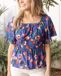 Josie Smocked Top In Purple Poppy