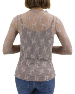 Lace Mesh Taupe Top -Active Aura Shop LaceMeshTop Taupe 2 1