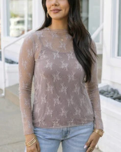 Lace Mesh Taupe Top