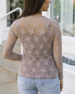 Lace Mesh Taupe Top -Active Aura Shop LaceMeshTop Taupe 9