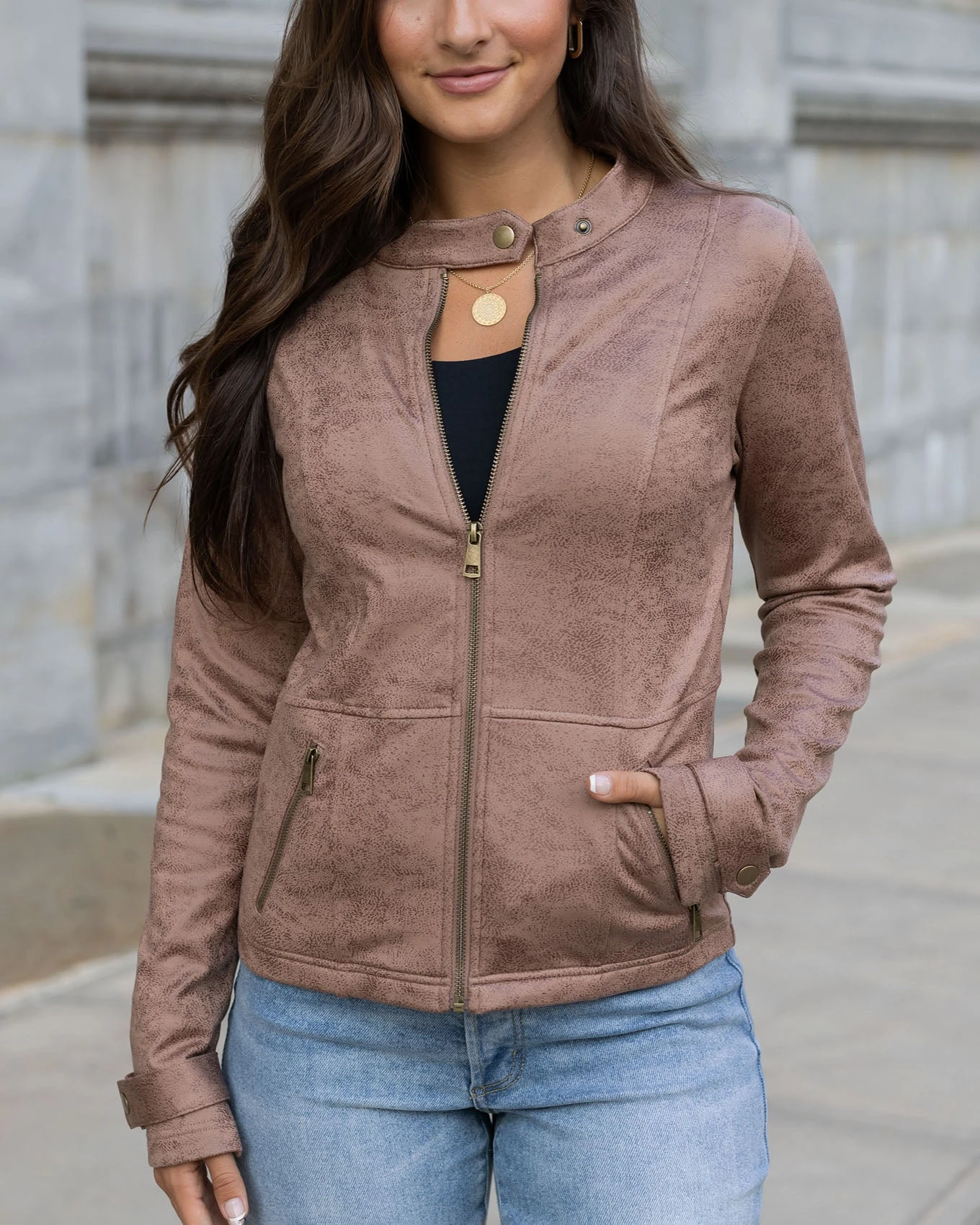 Leather Like Cafe Racer Jacket In Taupe 3 Leather Like Cafe Racer Jacket In Taupe