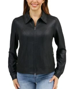 Lightweight Black Faux Leather Jacket -Active Aura Shop LightweightFauxLeatherJacket Black 2