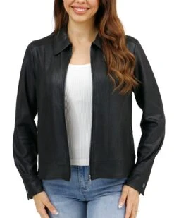 Lightweight Black Faux Leather Jacket -Active Aura Shop LightweightFauxLeatherJacket Black 4