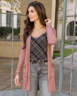 Lightweight Clay Rose Ribbed Cardigan - FINAL SALE -Active Aura Shop LightweightRibbedCardi ClayRose 7