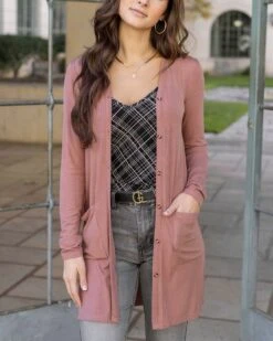 Lightweight Clay Rose Ribbed Cardigan - FINAL SALE