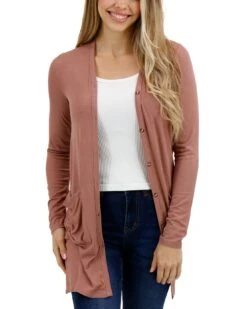 Lightweight Clay Rose Ribbed Cardigan - FINAL SALE -Active Aura Shop LightweightRibbedCardigan ClayRose 1