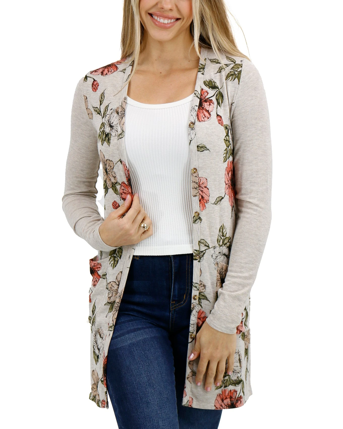 Lightweight Floral Ribbed Cardigan - FINAL SALE 9 Lightweight Floral Ribbed Cardigan - FINAL SALE - Image 7