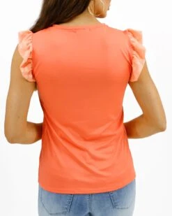 Live-In Tangerine Ruffle Sleeve Top -Active Aura Shop LiveInRuffleSleeveTop Tangerine 2