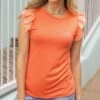 Live-In Tangerine Ruffle Sleeve Top -Active Aura Shop LiveInRuffleSleeveTop Tangerine 3 1