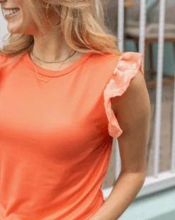Live-In Tangerine Ruffle Sleeve Top -Active Aura Shop LiveInRuffleSleeveTop Tangerine 5