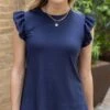 Live-In Navy Ruffle Sleeve Top 1 Live-In Navy Ruffle Sleeve Top -Active Aura Shop LiveInRuffleSleeveTop navy 1