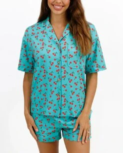 Live-In Short Sleeve Pajama Set In Cherry Print 20 Live-In Short Sleeve Pajama Set In Cherry Print -Active Aura Shop LiveInShortSleevePajamaSet Cherry 1