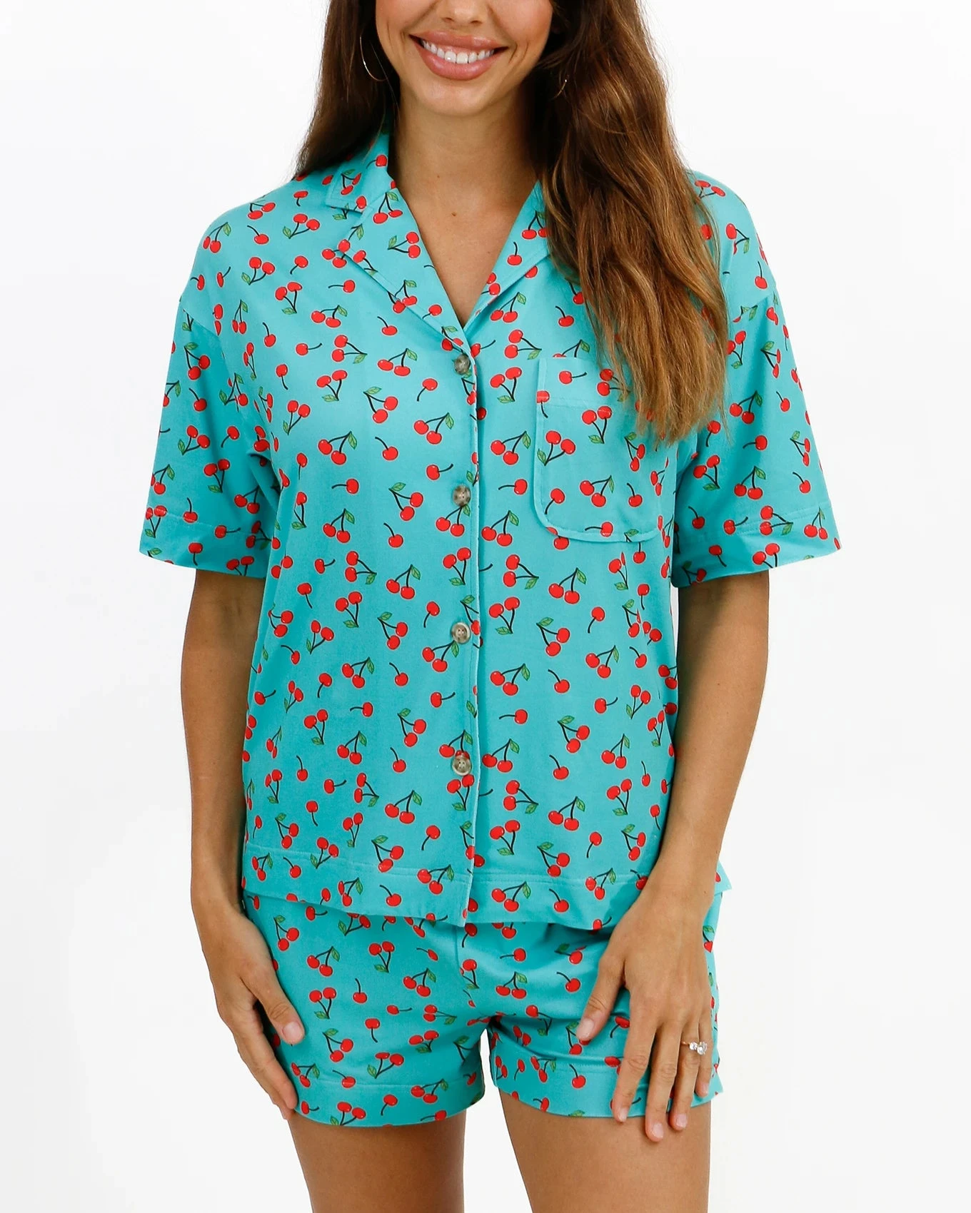 Live-In Short Sleeve Pajama Set In Cherry Print 10 Live-In Short Sleeve Pajama Set In Cherry Print - Image 8