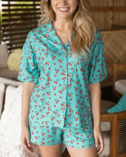 Live-In Short Sleeve Pajama Set In Cherry Print