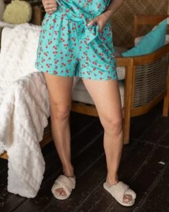 Live-In Short Sleeve Pajama Set In Cherry Print 17 Live-In Short Sleeve Pajama Set In Cherry Print -Active Aura Shop LiveInShortSleevePajamaSet Cherry 12