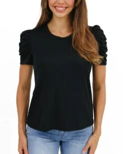 Live-In Ruched Sleeve Black Top -Active Aura Shop LivedinRuchedSleeveTop Black 1
