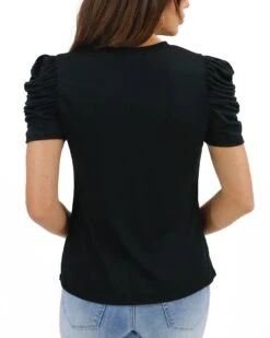Live-In Ruched Sleeve Black Top -Active Aura Shop LivedinRuchedSleeveTop Black 2