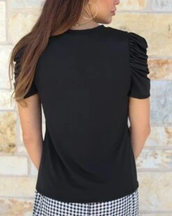 Live-In Ruched Sleeve Black Top -Active Aura Shop LivedinRuchedSleeveTop Black 5
