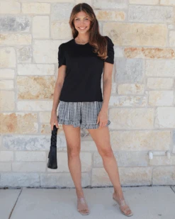 Live-In Ruched Sleeve Black Top -Active Aura Shop LivedinRuchedSleeveTop Black 6