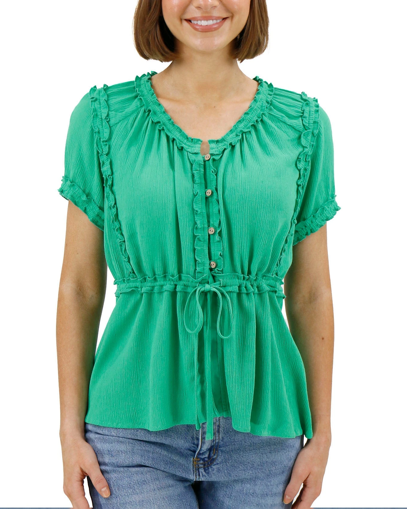 Lola Frilly Button Front Top In Spring Green 10 Lola Frilly Button Front Top In Spring Green - Image 8