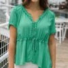 Lola Frilly Button Front Top In Spring Green -Active Aura Shop LolaFrillyButtonFrontTop SpringGreen 1 ca13710b 10b2 4a8d 8bb7 1b8f3d4513dc