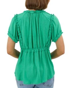 Lola Frilly Button Front Top In Spring Green 21 Lola Frilly Button Front Top In Spring Green -Active Aura Shop LolaFrillyButtonFrontTop SpringGreen 3