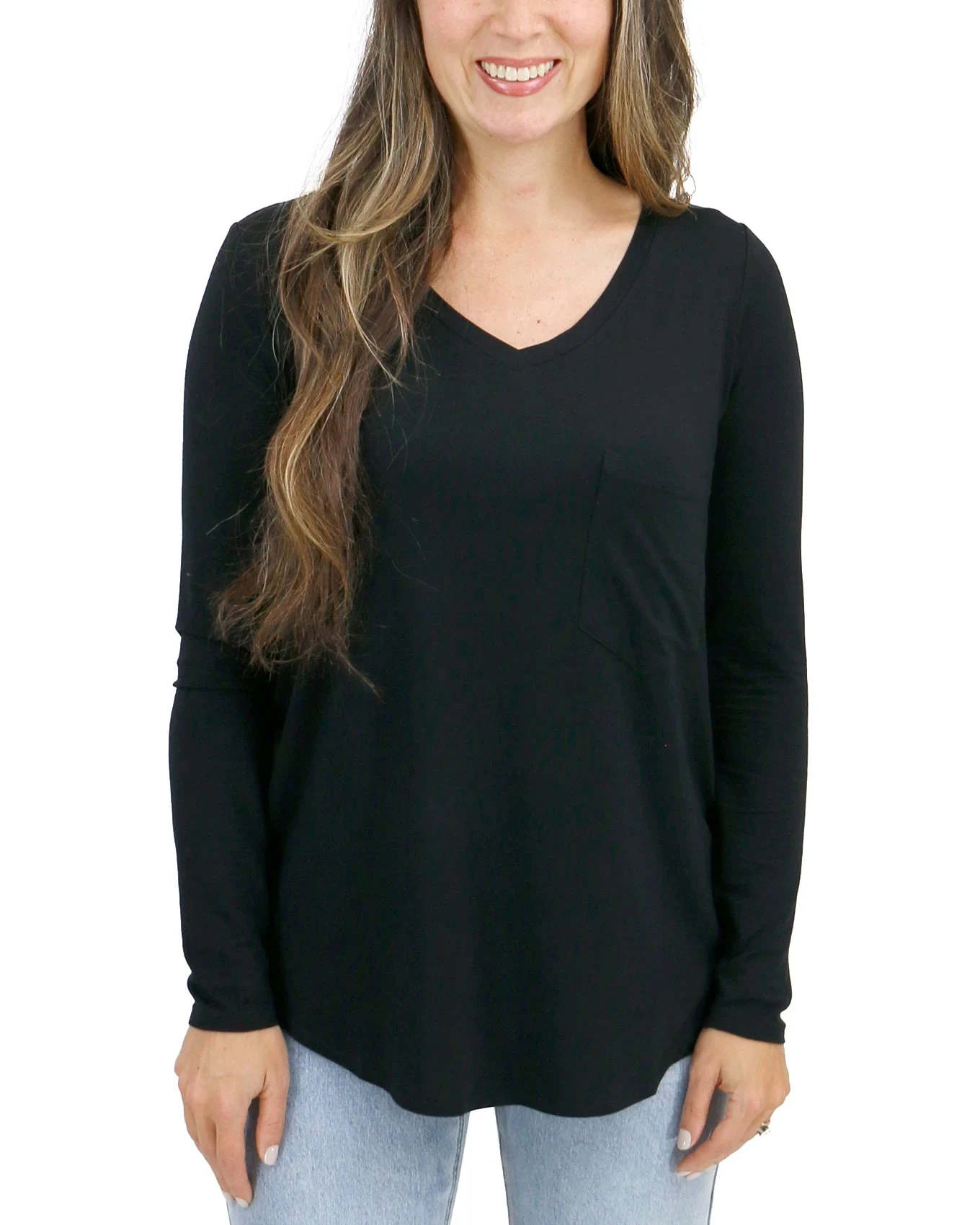 Long Sleeve Perfect Pocket Tee In Black 3 Long Sleeve Perfect Pocket Tee In Black