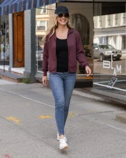 Luxe Knit Raisin Zip Up Jacket -Active Aura Shop LuxeKnitZipUpJacket Raisin 1 1