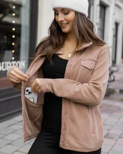 Luxe Cappuccino Teddy Fleece Jacket -Active Aura Shop LuxeTeddyBearSnapUpJacket Cappuccino 7