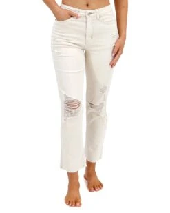 Mel's Fave Distressed Cropped Straight Leg Colored Denim In Natural -Active Aura Shop MG 3287 copy