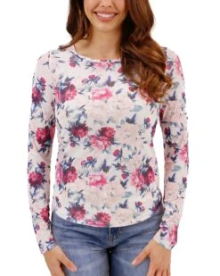 Scoop Neck Floral Mesh Top In Rose -Active Aura Shop MG 3701 copy