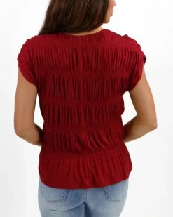 Shirred Smocked Perfect Red Top -Active Aura Shop MG 5609copy