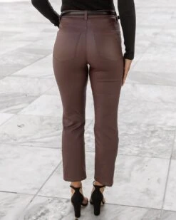 Faux Leather Straight Leg Cropped Denim 18 Faux Leather Straight Leg Cropped Denim -Active Aura Shop MelsFaceStraightLegCoatedDenim BrownStone 2